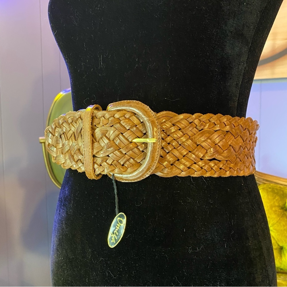 NWT Vintage Omega Woven Leather Extra Wide Boho Belt - Picture 2 of 9